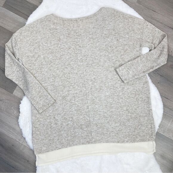 Silence + Noise UO Hannah Chiffon Trim Tunic Sweater Tan Beige Medium Pullover - Picture 11 of 14
